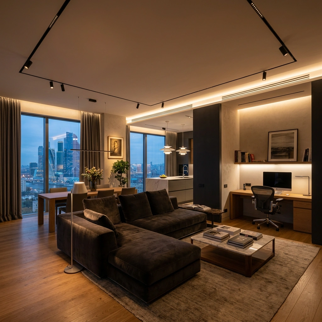 Зонирование светом в open space: умные сценарии освещения для современной квартиры в Москве