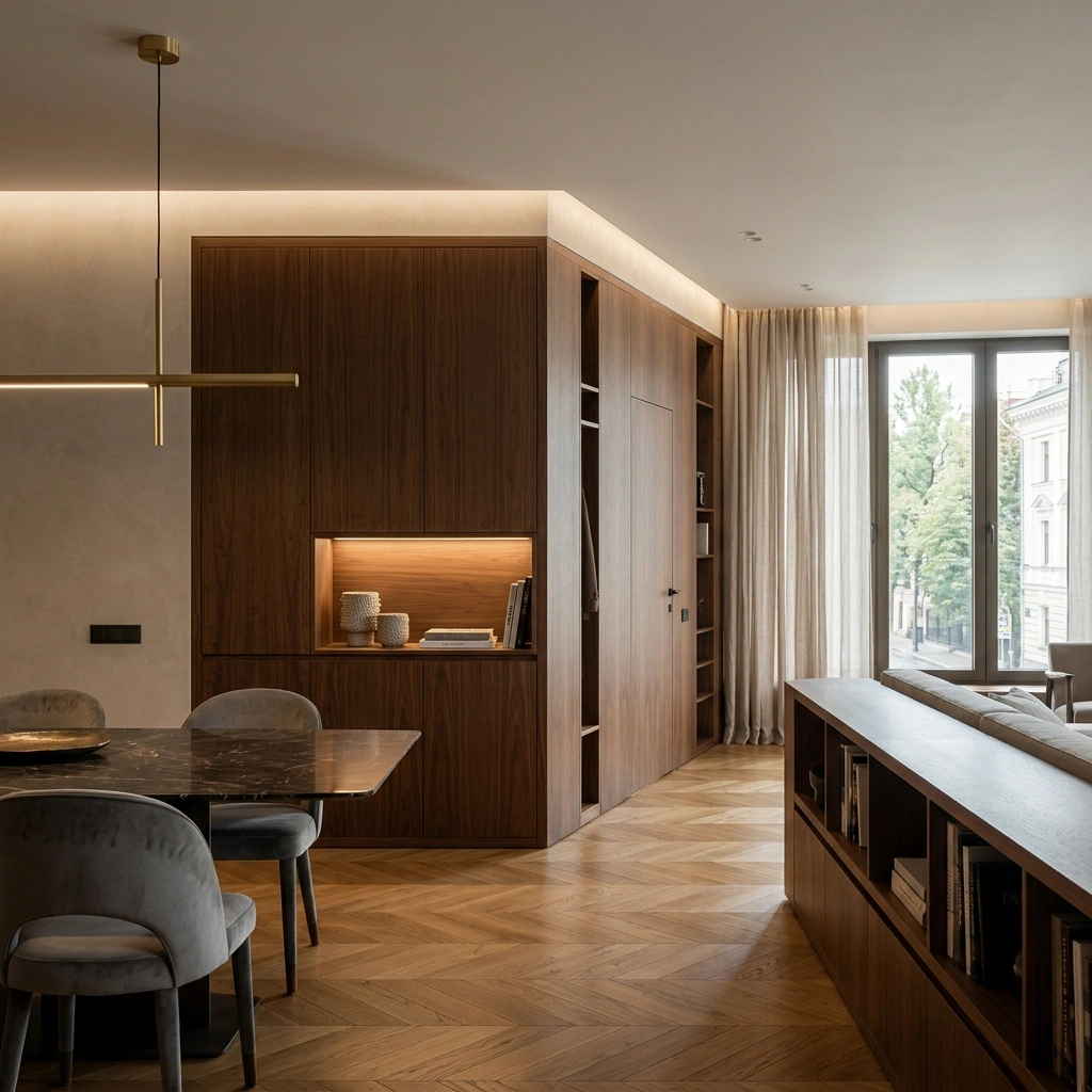 Эффективное зонирование: стильное разделение функций в открытой планировке квартиры.